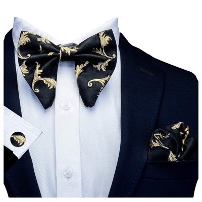 GUSLESON Mens Floral Champagne Bow Ties for Men Light Yellow Bow Tie and Pock...
