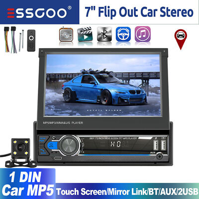 ESSGOO Single 1 DIN 7'' Flip Out Bluetooth Car Stereo Touch Screen USB FM Camera