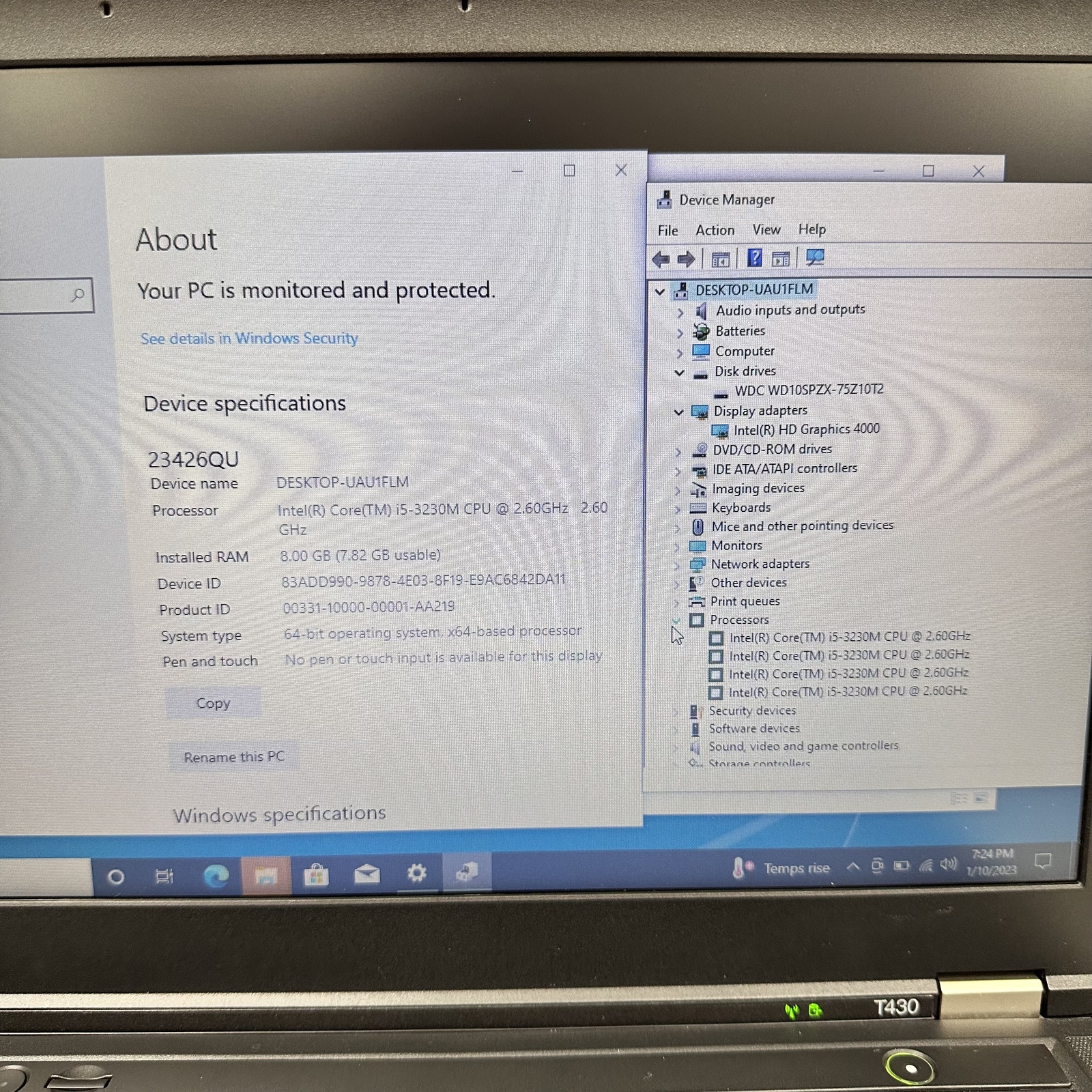 Lenovo ThinkPad T430 i5-3230M 2.60GHz 8GB RAM 1TB HDD Intel HD 4000 Win 10 Pro - Picture 11 of 12