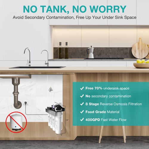 WP2-400 GPD 8 Stage UV Reverse Osmosis Alkaline pH+ Water Filter System Purifier