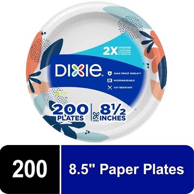 Dixie Disposable Paper Plates, Multicolor, 8.5 in, 200 Count