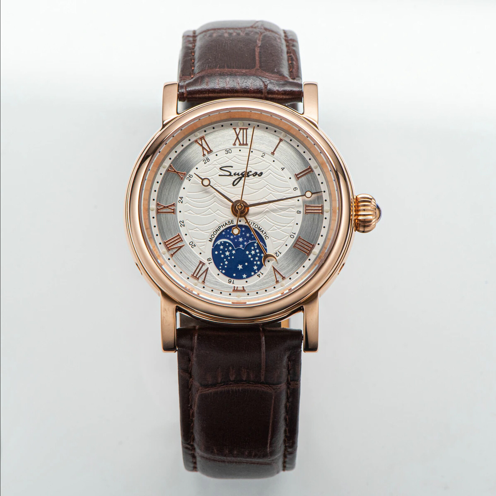 Pre-owned Sugess Moonphase Master High Beat Mechanical Mens Watch Seagull 1963 Su2108gz