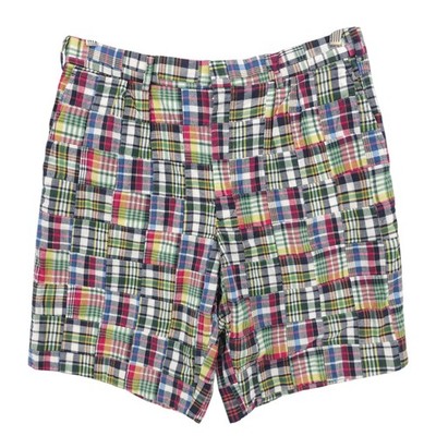ENGLISH SPORTS SHOP BERMUDA Plaid Shorts Handwoven Indian Madras Pleated Size 36