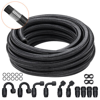 VEVOR 6AN 20 FT Fuel Line Kit Stainless Steel Nylon Braided 12 Hose End Fitting