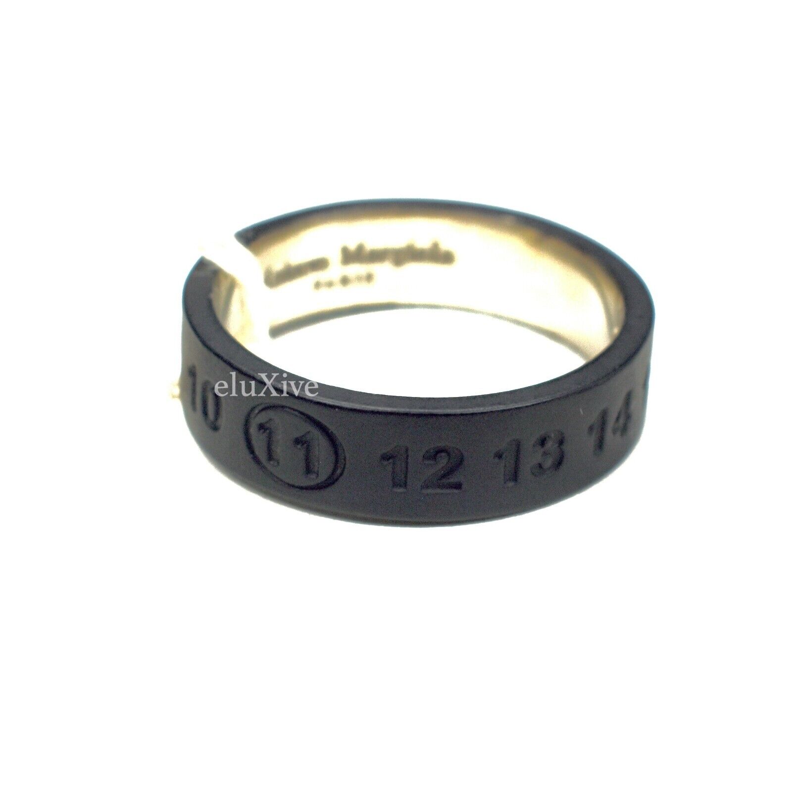 Pre-owned Maison Margiela $380  .925 Silver Black Pvd Numbers Logo Ring Men L Authentic