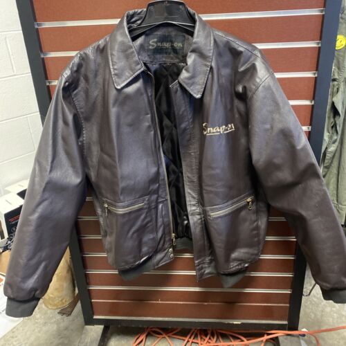 Snap-On Mens Leather Jacket Size XL Brown Genuine Retro Snap-On Mens Leather Jacket Size XL Brown Genuine Retro