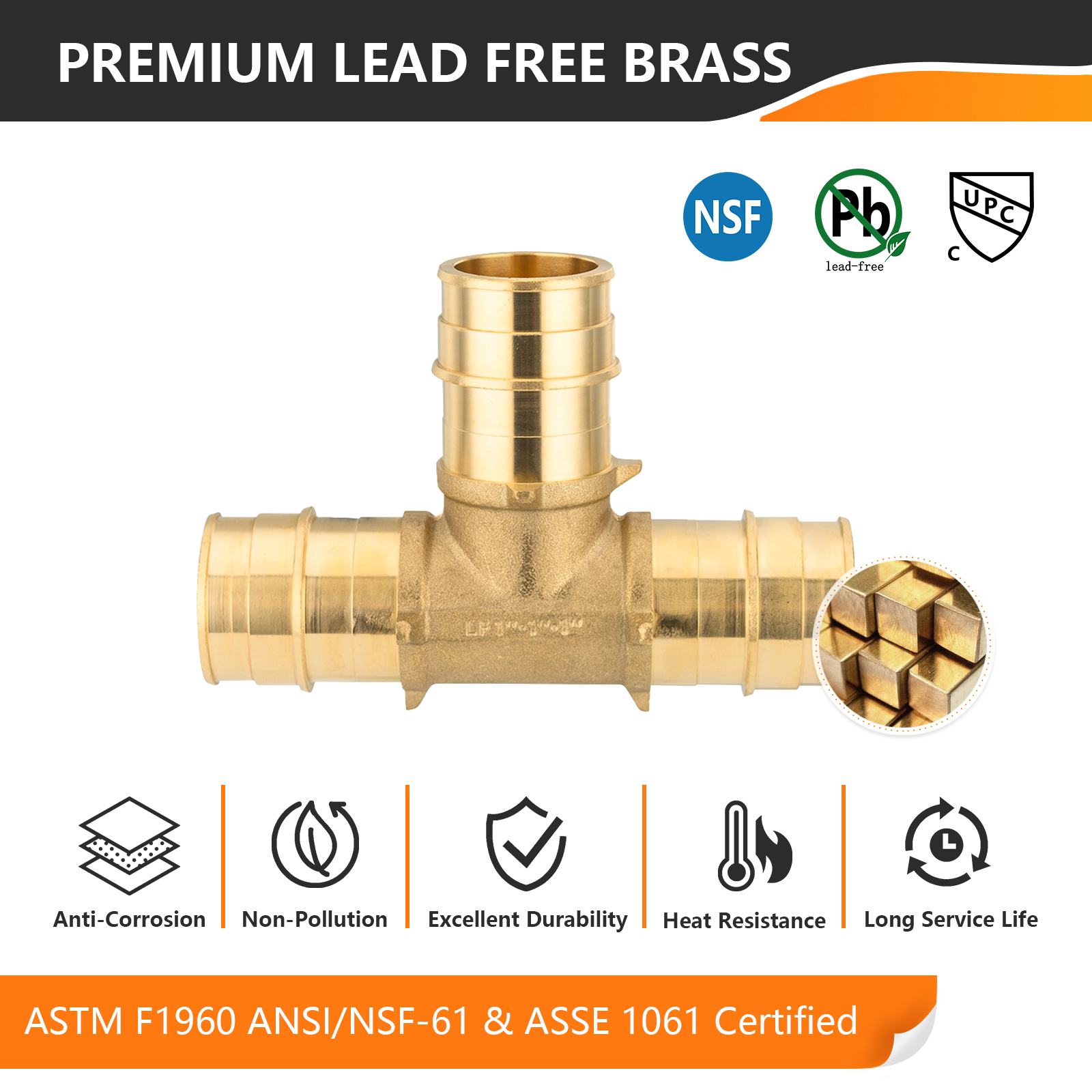 EFIELD 2 To 100 Packs Pex A 1/2"x1/2"x1/2" Brass Tee Expansion Fittings No Lead 