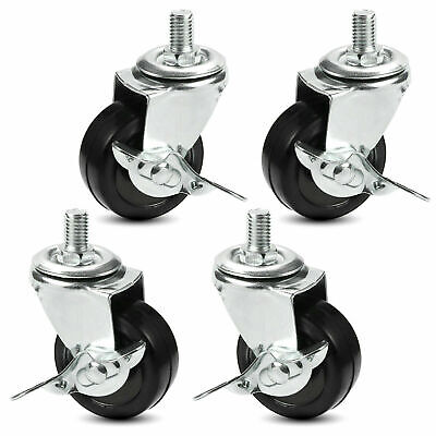 4Pcs 2 Inch Heavy Duty Rubber Casters Safety Brake Wheels For Wire Shelving Rack