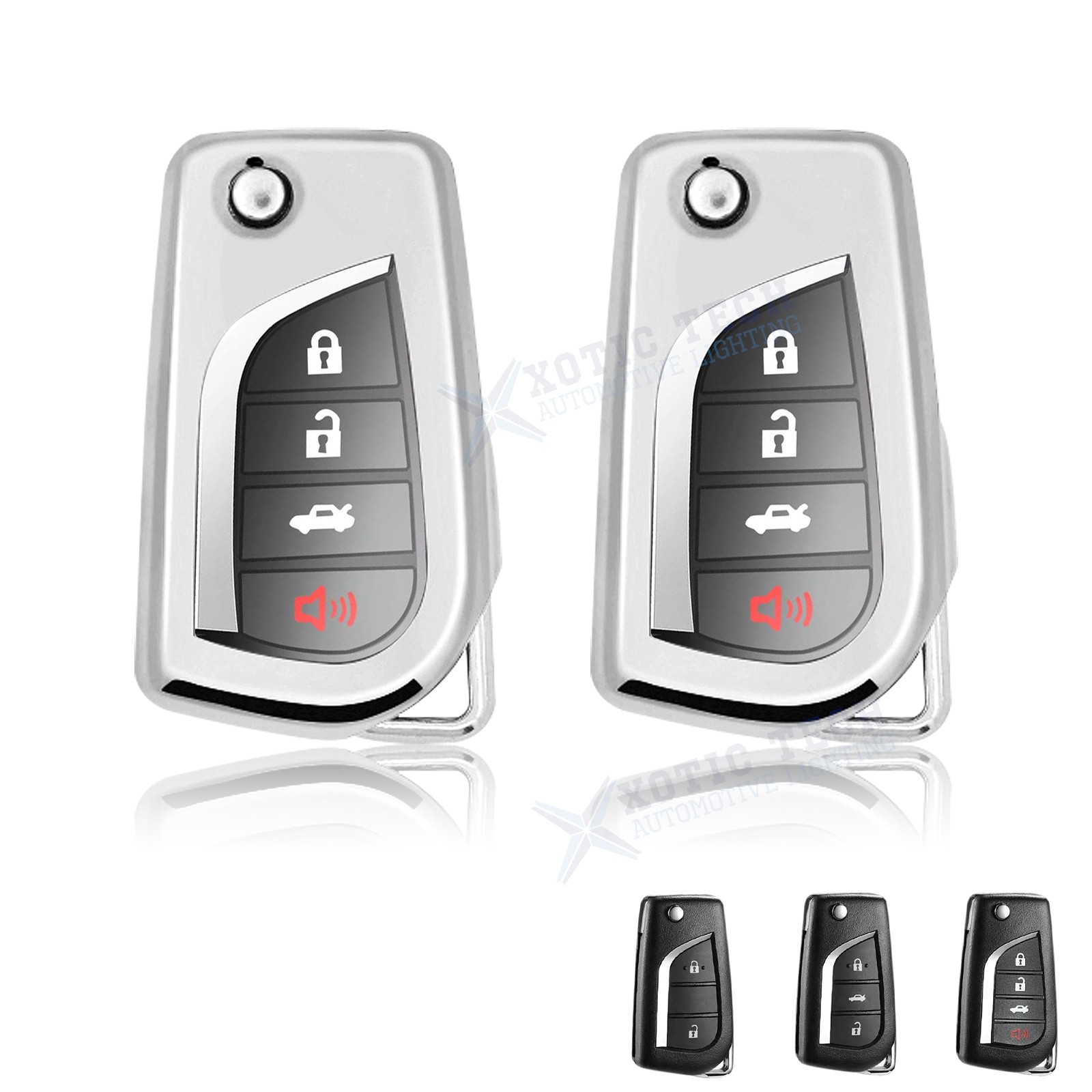 2x Silver TPU Flip Key Fob Cover Case For Toyota Corolla Yaris Verso Highlander