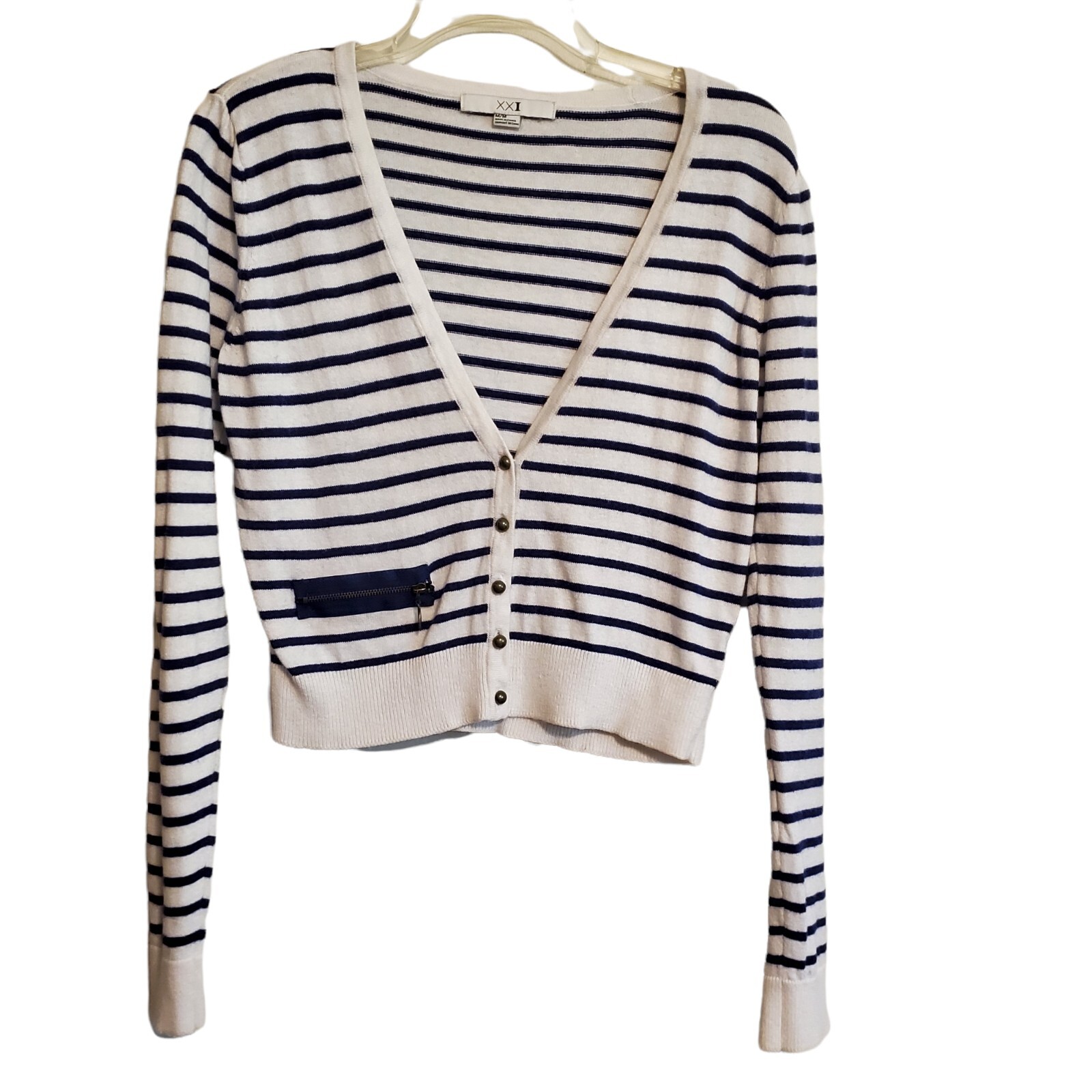カーディガン HUECLOSET Angora Semi Over Cardigan 25KERO348 XXI Cropped Cardigan Nautical Blue and White Angora Rabbit
