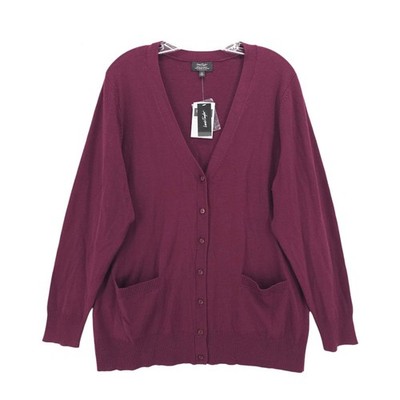 NWT LORD TAYLOR Cardigan 100% Merino Wool Biella Yarn Raspberry Wine 1X