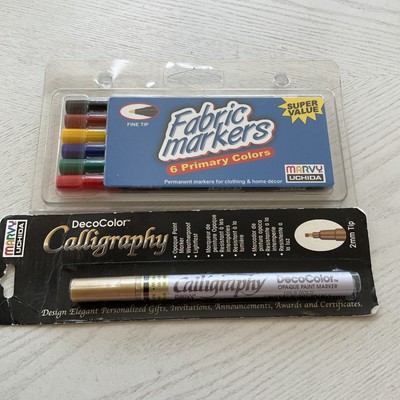 Marvy Uchida Art Supplies Lot: Gold Calligraphy Marker Pen, Fabric Markers 6