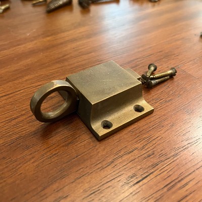 Vintage ''Ring Pull'' Solid Brass Door Lock - Functional - w/Install Screws