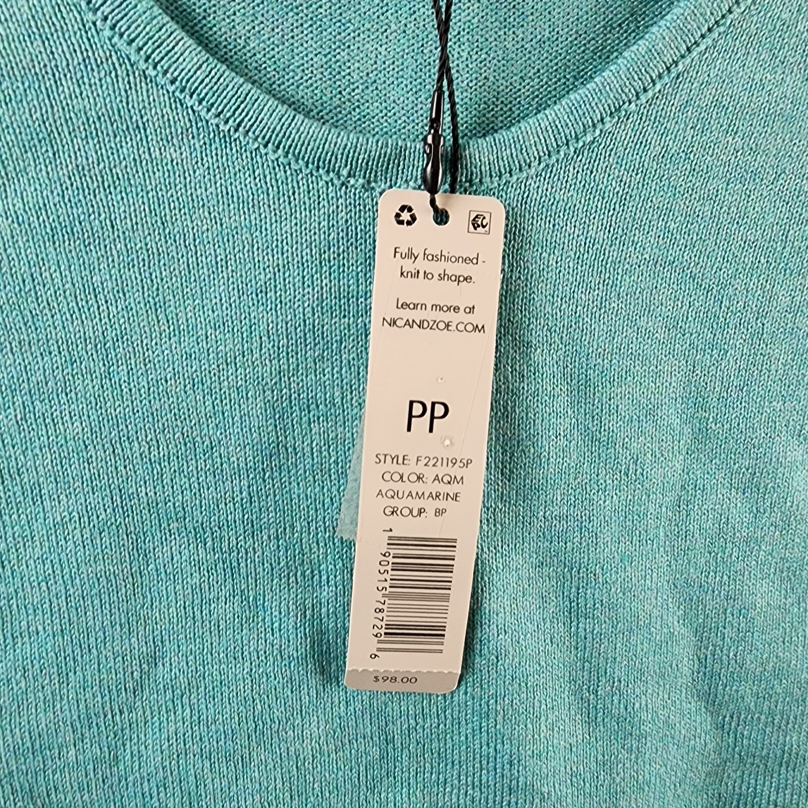 NIC+ZOE Petite Vital Sweater Women's PP Aquamarine V-Neck Long Sleeves Pullover~ - Picture 7 of 14