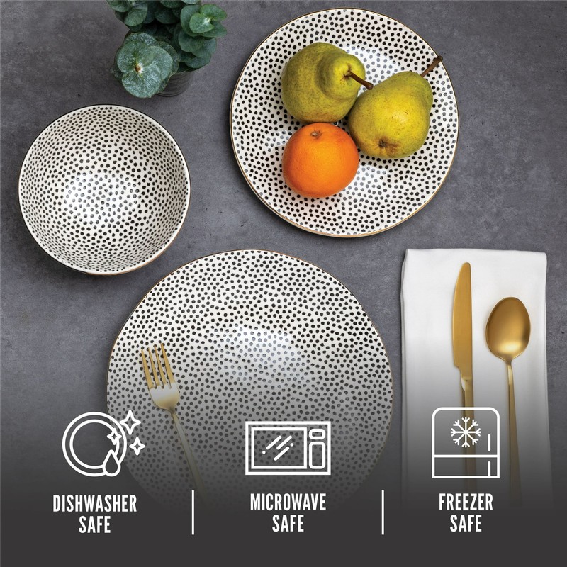 12 Piece Dinnerware Starter Set Thyme & Table's Polka Dot Stoneware Dishes