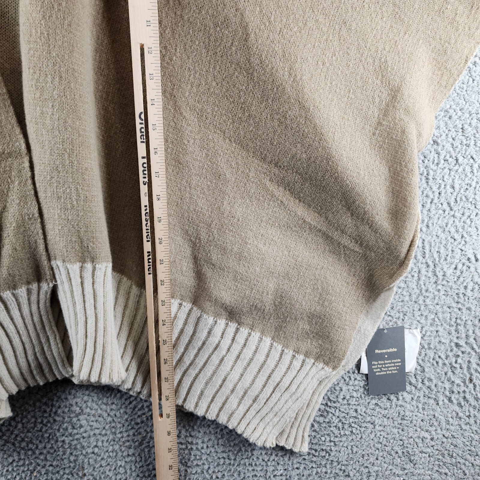 On 34th Tight Knit Reversible Wrap Sweater Women's O/S Taupe/Ivory Open Front - Picture 5 of 13