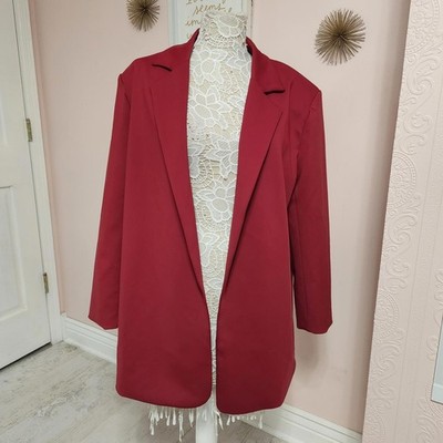 NWT Cupshe JoJo Red deep Wine Longline Blazer Large seems oversized