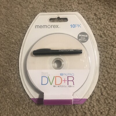 Memorex Printable DVD-R 10 Pack with DVD Marker 16 x 4.7 GB 120 Min.        