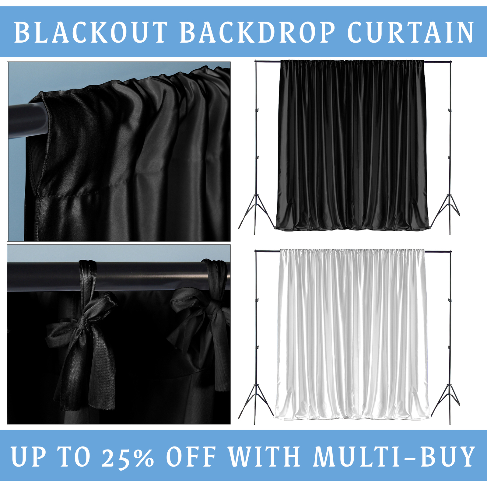 Backdrop Curtains White & Black Wedding Birthday Decor Photography Stage Drapes