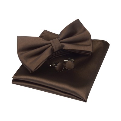GUSLESON Mens Brown Bow Tie Solid Wedding Pre-tied Bowtie and Pocket Square C...