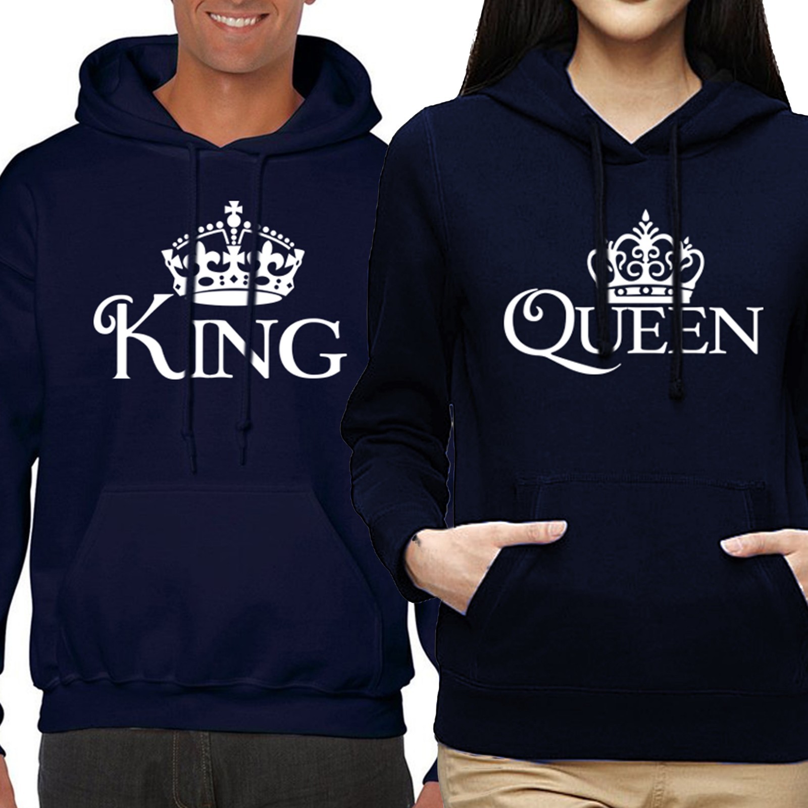 King Queen White Crown Couple Matching Valentine S Day Navy Hoodie
