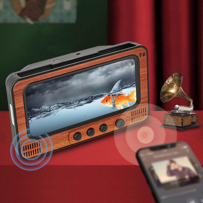 Retro TV Stand For Phone Creative Wood TV Style Holder Bracket With Speaker