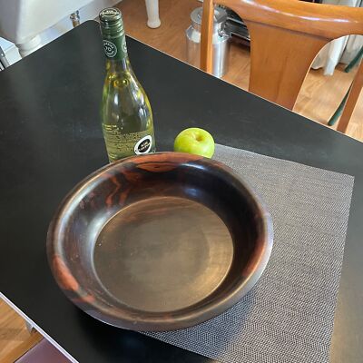 11'' Antique Hand Rubbed Heavy Antique Black Walnut Wood Bowl 