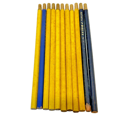 Vintage Lot of 8 Dixon Thinex Wood Colored Pencils Yellow and Blue Unused