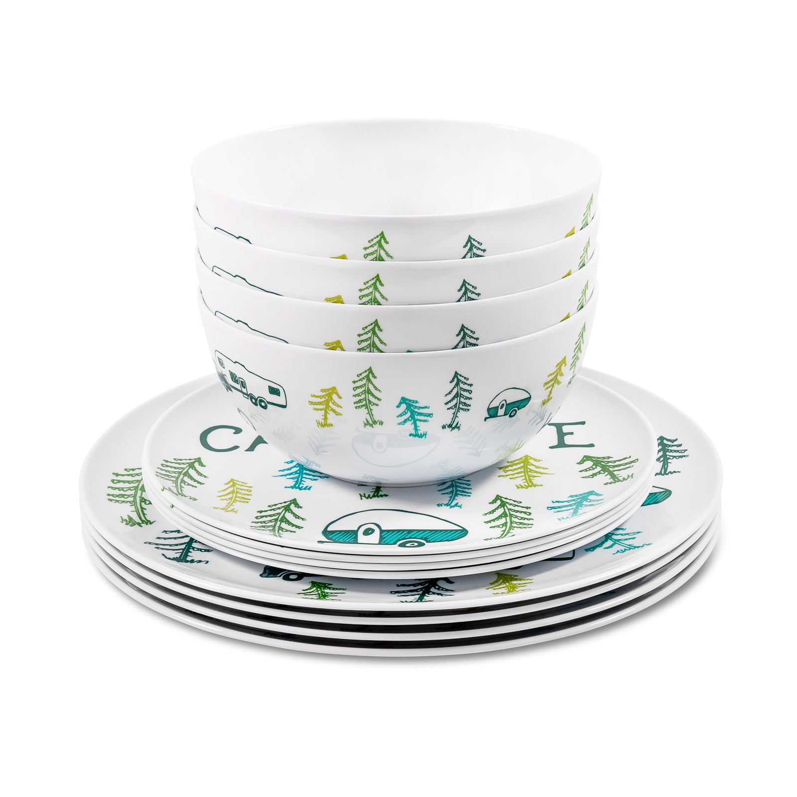 Camco Life Is Better at the Campsite Camper/RV Dinnerware Set | 12-Piece.