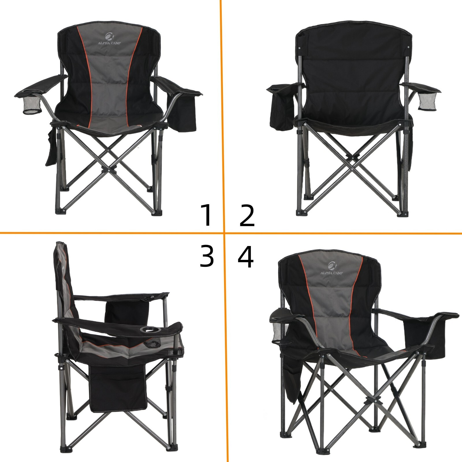 ALPHA CAMP Padded Camping Chair Heavy Duty Folding Chair w/ Cup Holder Oversized