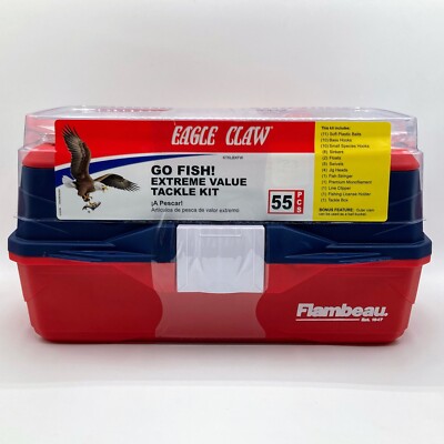 Flambeau Eagle Claw Go Fish! Extreme Value 55 Pc Tackle Box Kit Red/Blue NEW