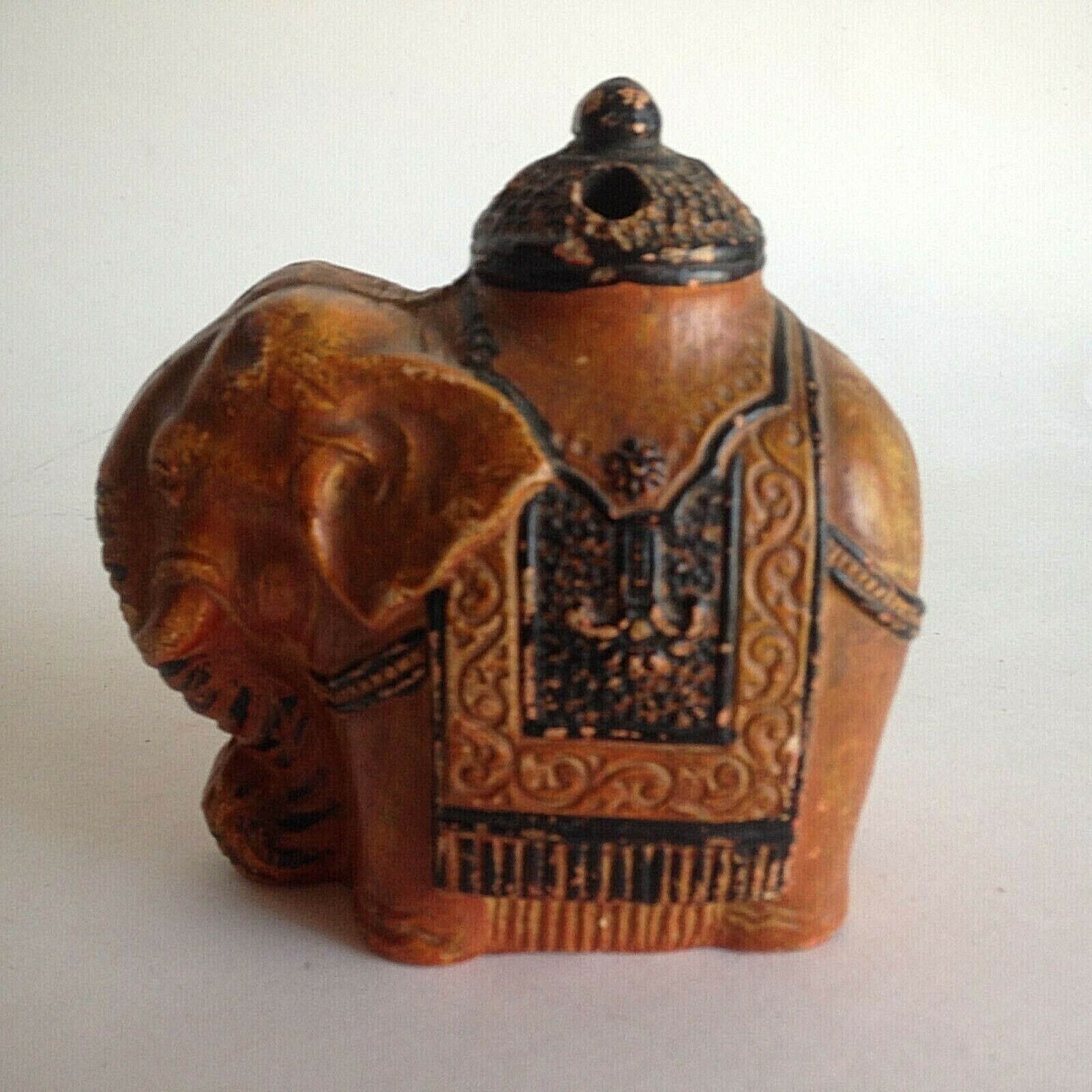 Vintage BROWN ELEPHANT TRUNK DOWN FIGURE Resin Material 4
