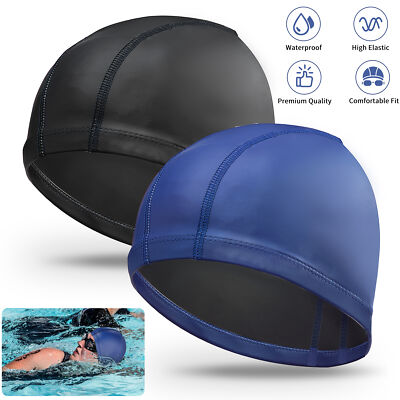 2Pcs PU Swimming Cap Solid Color Long Hair Clean Swim Pool for Adult Men Women