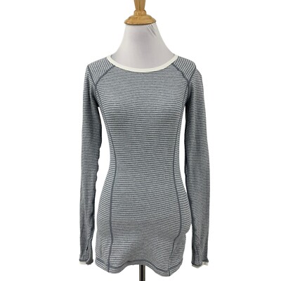 Lululemon Shirt Women 2 Gray Run Turn Around Long Sleeve Stripe Thumbhole Fitted