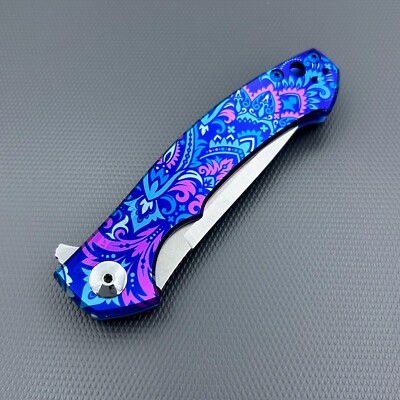 Zero Tolerance ZT 0450 Plain Edge Folder Blue Paisley Ano - Ti screws - zt450