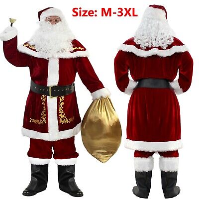 Men's Santa Claus Costume 12PCS. Christmas Velvet Adult Deluxe Santa Suit