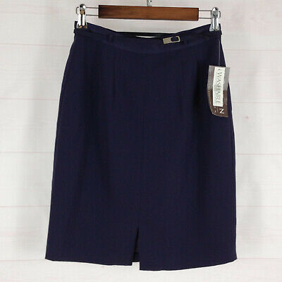 NWT Norton Mcnaughton womens size 6P solid blue belted straight lined slit skirt