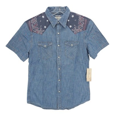 NWT DENIM & SUPPLY Ralph Lauren Chambray Shirt Pearl Snap Bandana Stars MEDIUM
