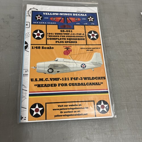 Yellow Wings 1/48 decals 48-061 48-061 USMC F4F-3 Wildcat VMF-121 Yellow Wings 1/48 decals 48-061 48-061 USMC F4F-3 Wildcat VMF-121