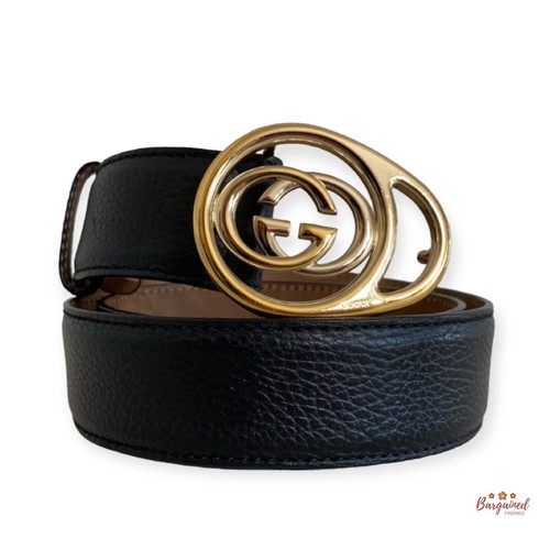 Authentic Gucci Black Pebbled Leather Gold Interlocking G