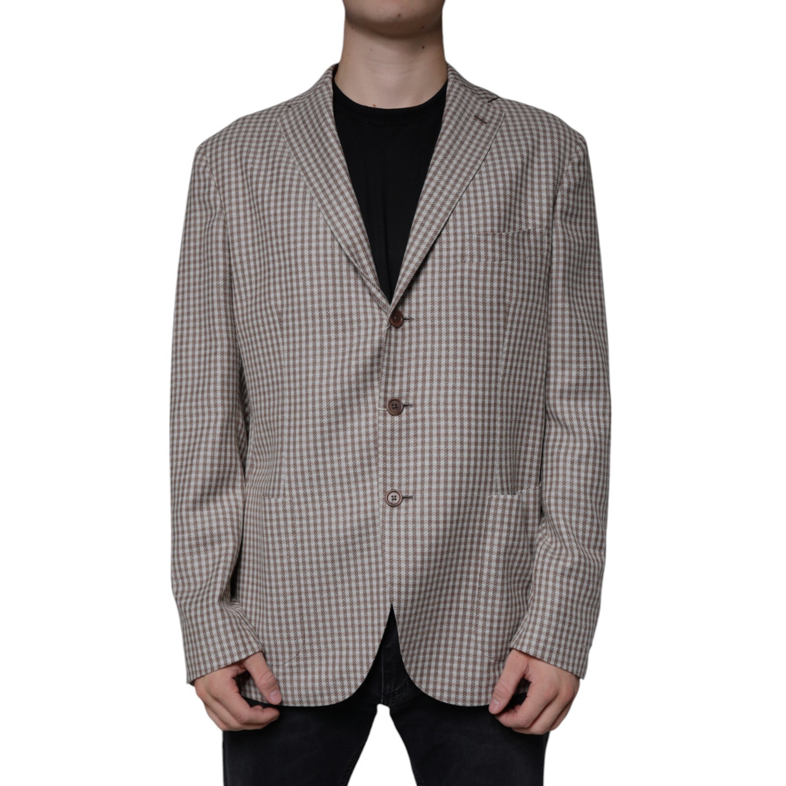 Однобортный блейзер LUIGI BORRELLI NAPOLI в бежевую клетку IT56/US46/XXL 1630 долларов США