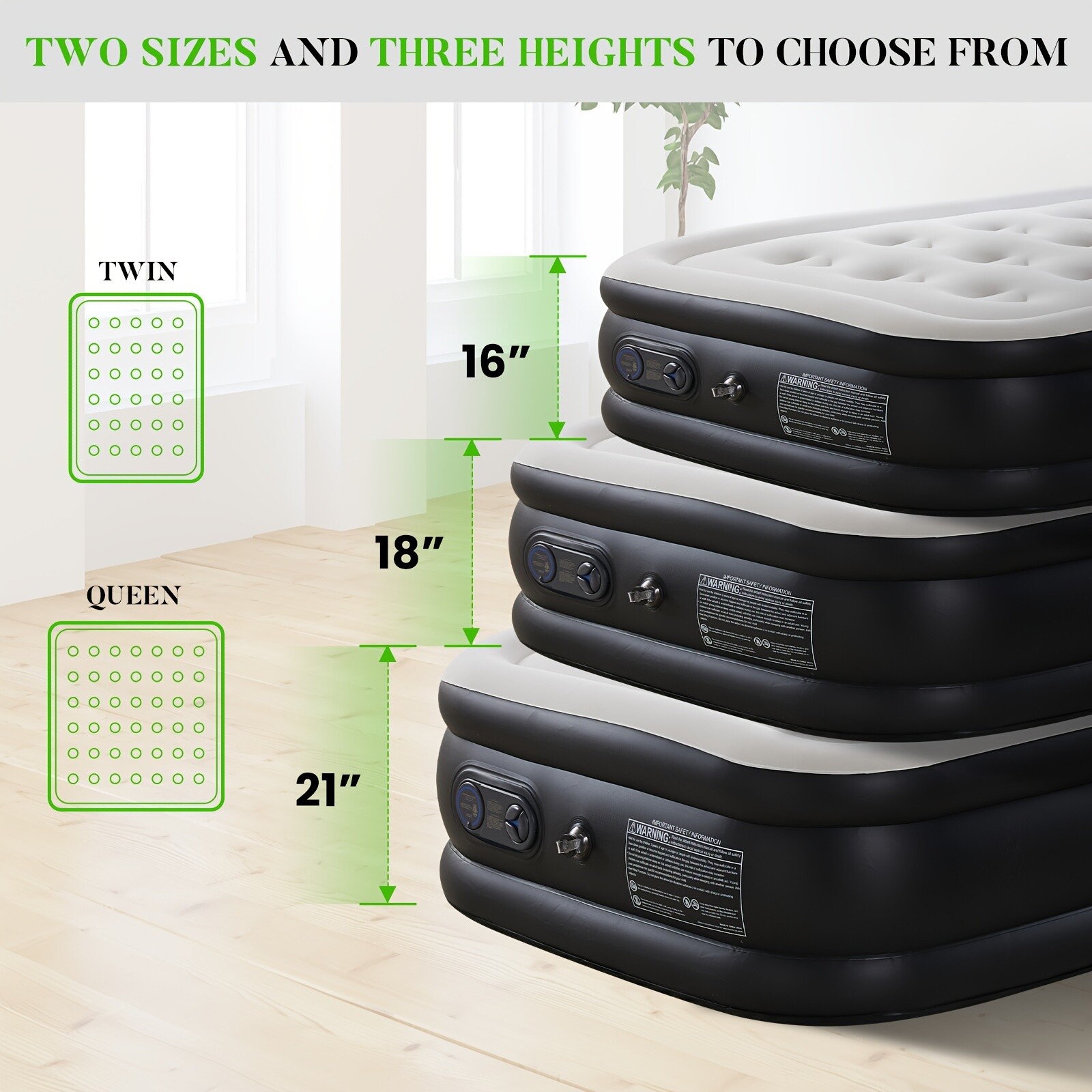 Inflatable Air Mattress with Built-in Pump and Non-Slip Bottom Indoor Outdoor