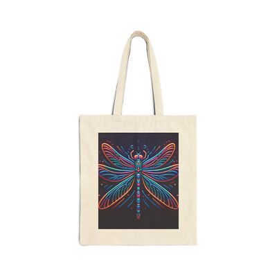 Cotton Canvas Tote Bag Colorful Neon Dragonfly Design 1, Gift Everyday Birthday