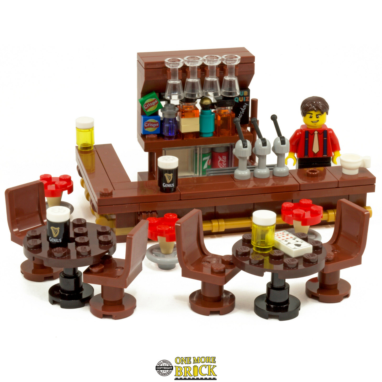 Pub - Drinking Bar with Barman, drinks, wine and beer glasses | All parts LEGO