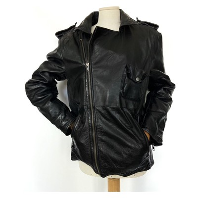 Barney's originals real leather zipped biker clearance