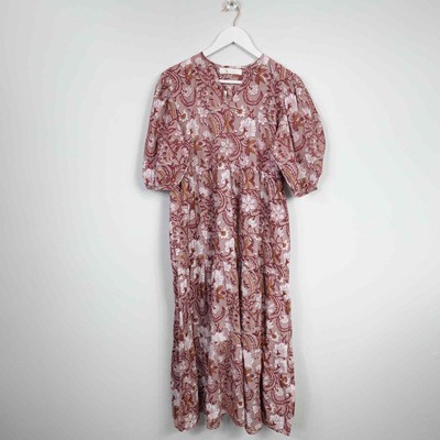 Bindu Petal Mauve Midi Dress New size Large Tiered Puff Sleeve Floral Sundress