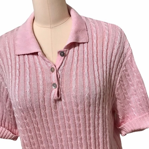 トップス muguet uv cut polo knit PINK BEIGE Men's 60s Pink Waffle Knit Polo | Retro Mod Lightweight V