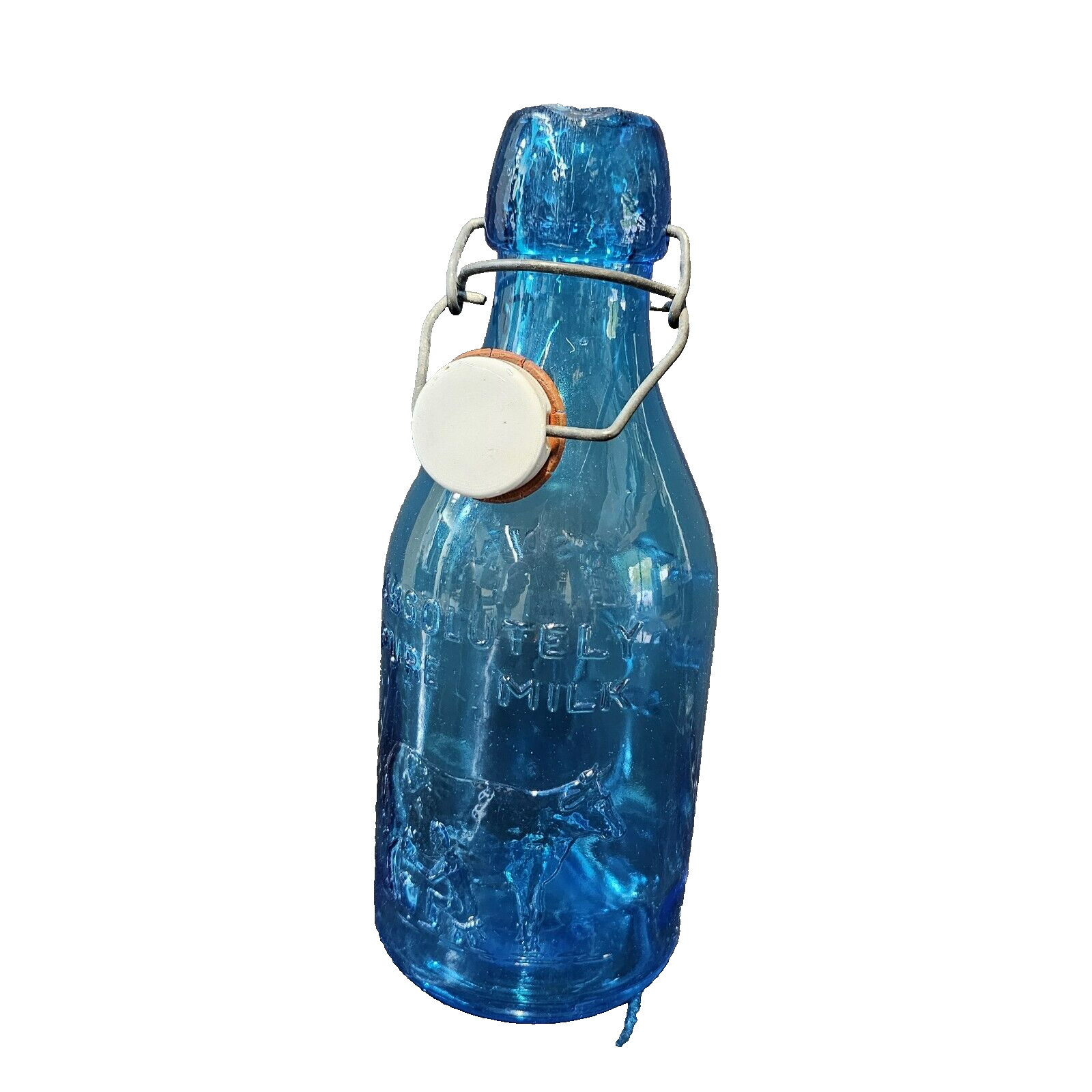 Blue Thatcher's Dairy Blue Glass Absolutely Pure Milk Bottle Embossed VTG 10