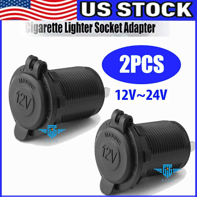 2pcs 12V Waterproof Car Cigarette Lighter Socket Outlet Charger Power Adapter