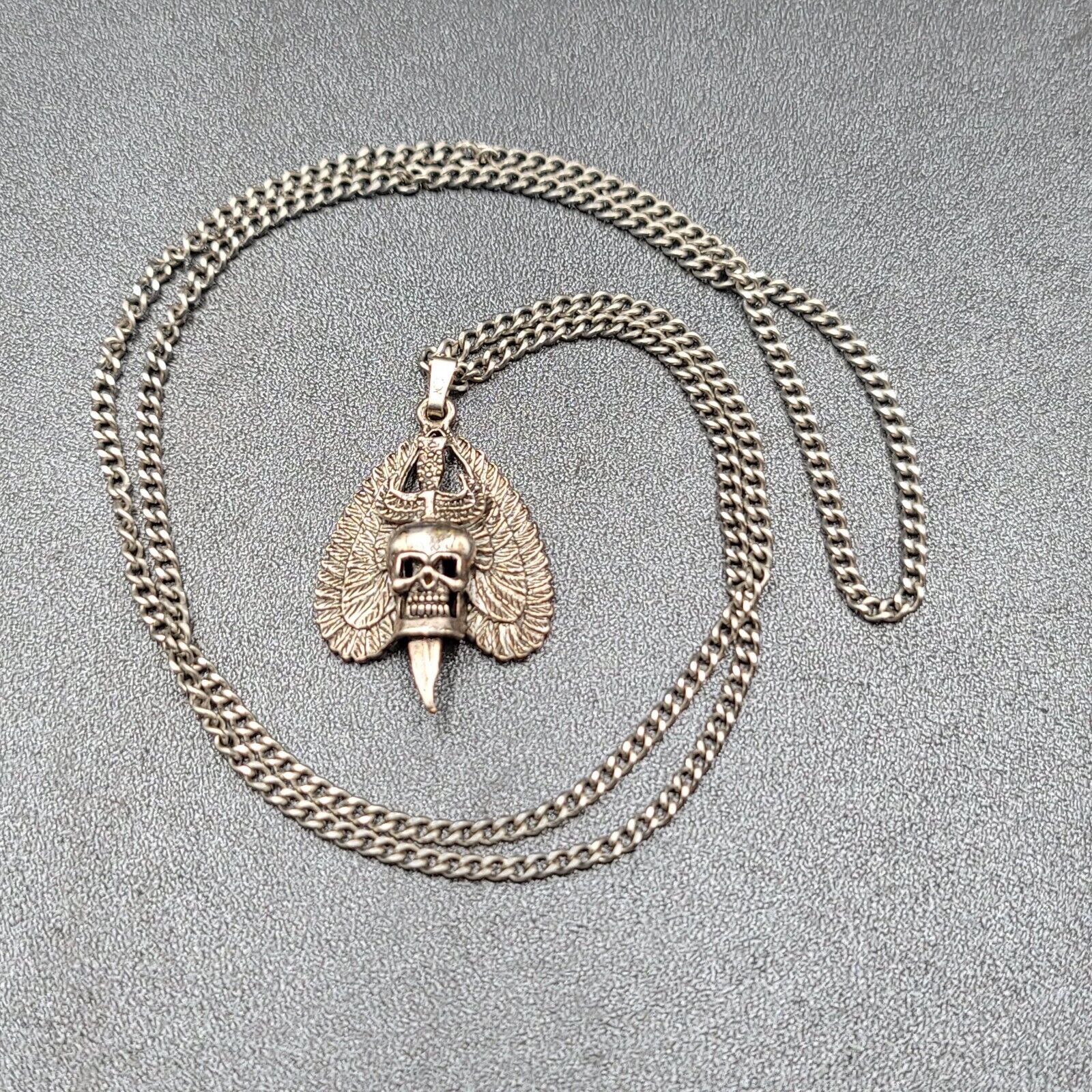 GS Biker Necklace Pendant Wings Skull Dagger Silver tone G&S 1.5 GS Biker Necklace Pendant Wings Skull Dagger Silver tone G&S 1.5